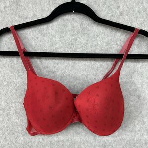 TALLA Women’s Size 36C Red Heart Padded Underwire Bra With Bow And Faux Pearl